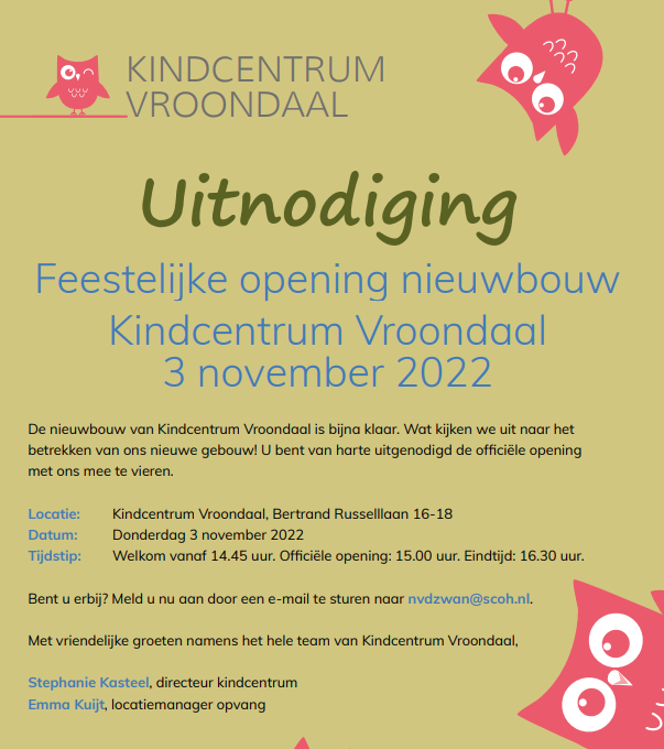 uitnodiging kindcentrum vroondaal